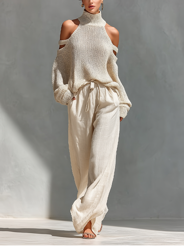 MARIA | Strick-Set mit Schulterfreiem Rollkragen-Top & Weiter Hose