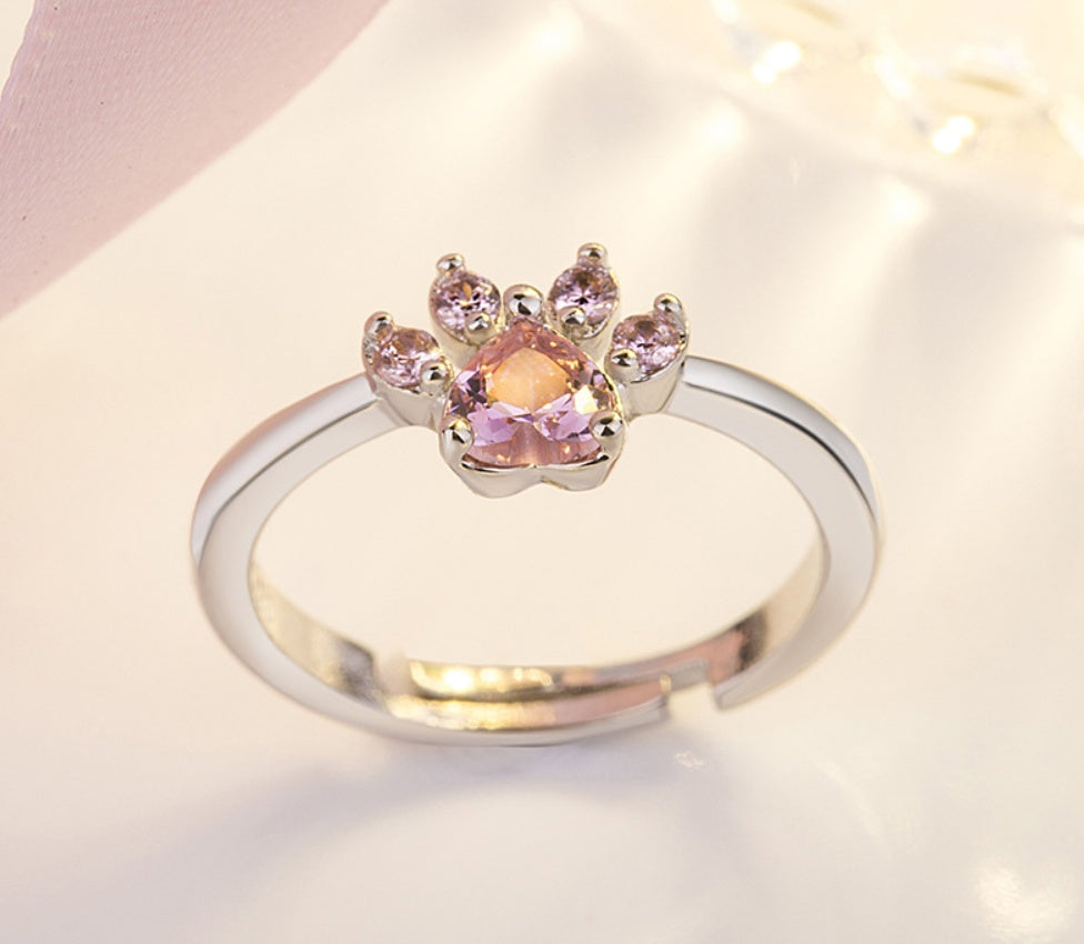Roségold Pfoten Schmuckset – 4-teilig mit Zirkonia-Herz (Ring, Kette, Ohrringe, Armband)
