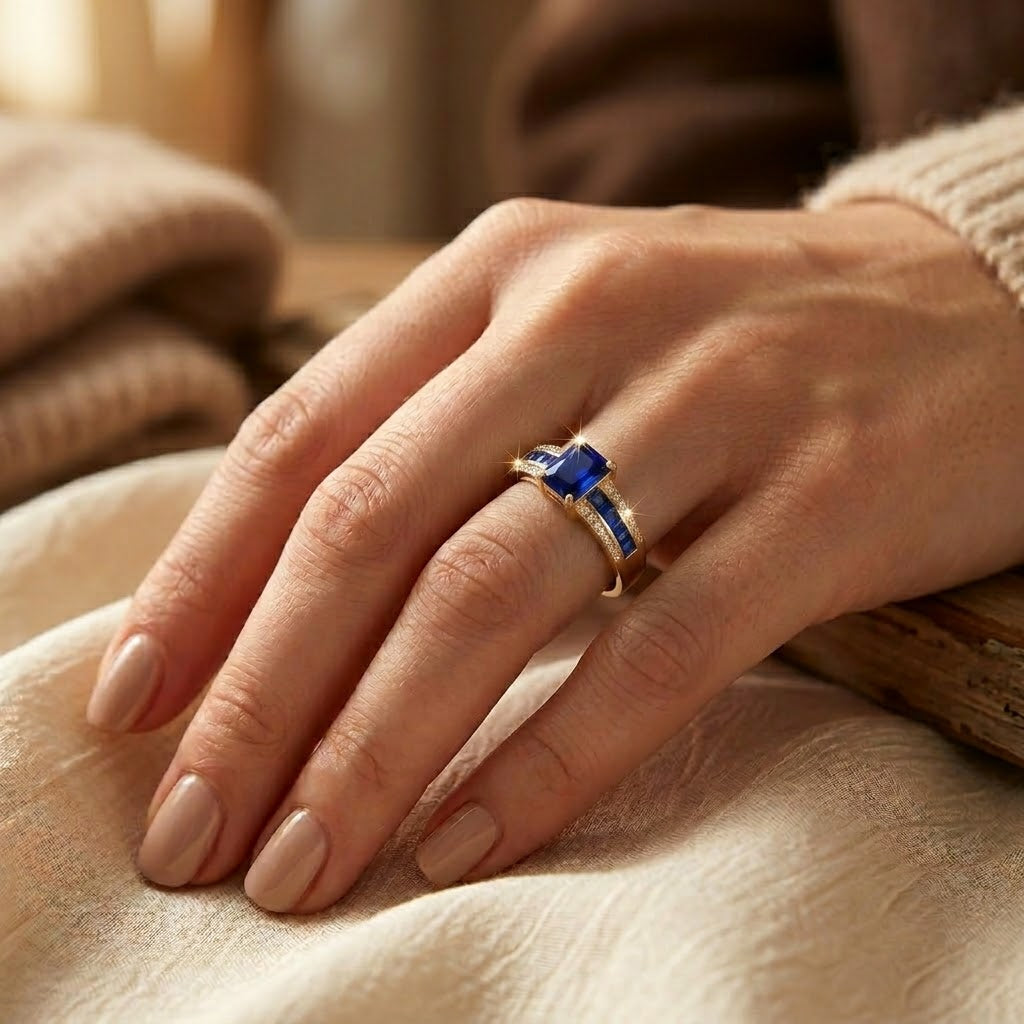 Goldener Saphir-Quadratschliff-Ring