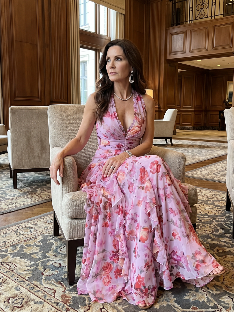 Nori | Halterneck Rüschentop Florales Maxi-Kleid