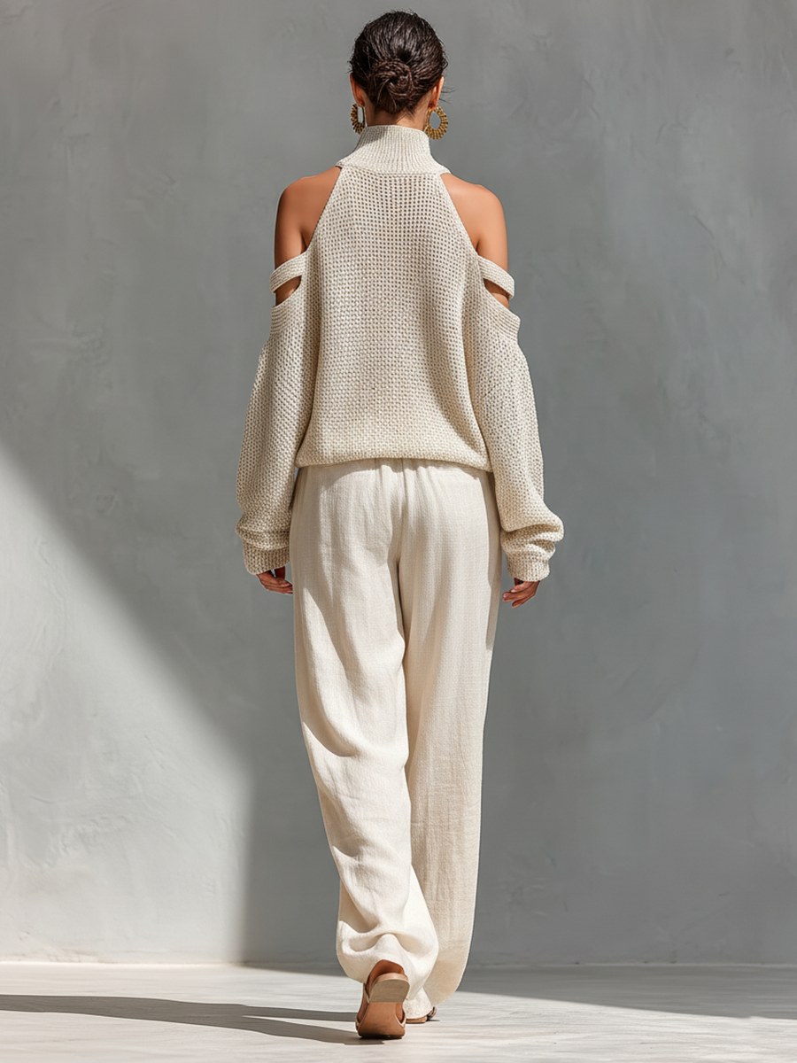 MARIA | Strick-Set mit Schulterfreiem Rollkragen-Top & Weiter Hose