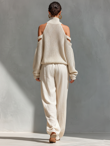 MARIA | Strick-Set mit Schulterfreiem Rollkragen-Top & Weiter Hose