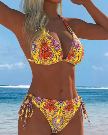 Bikini Bunt Halter Druck