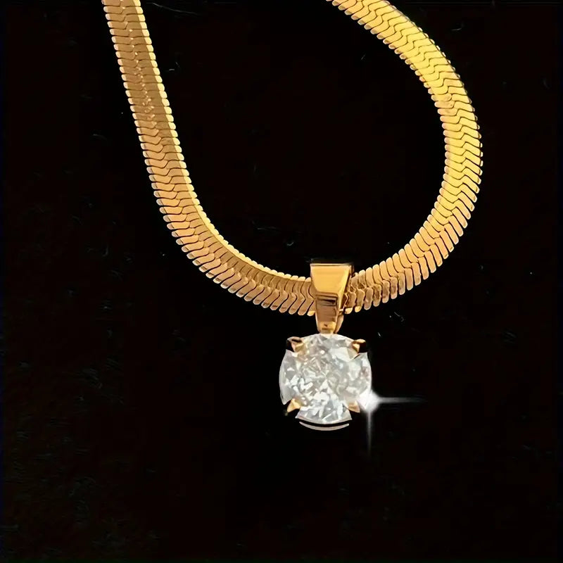 Elegante Strass-Anhänger-Halskette | Gold