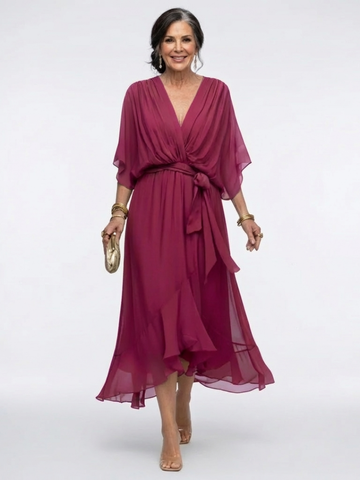 Elysia | Midikleid mit V-Ausschnitt und Bindegürtel
