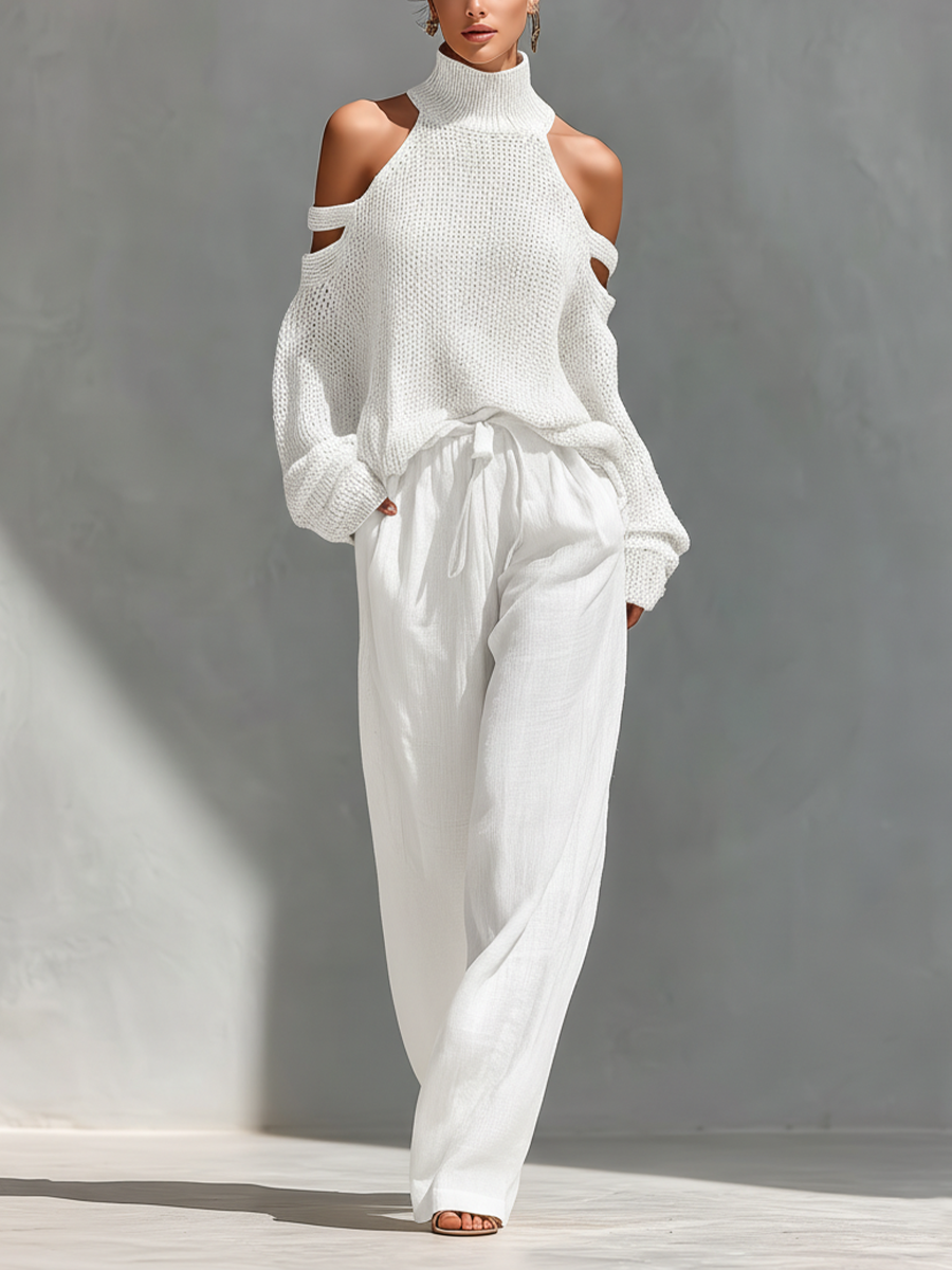 MARIA | Strick-Set mit Schulterfreiem Rollkragen-Top & Weiter Hose