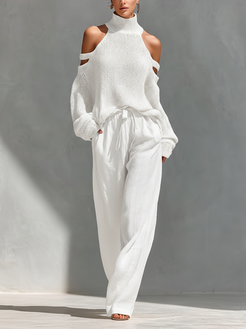 MARIA | Strick-Set mit Schulterfreiem Rollkragen-Top & Weiter Hose