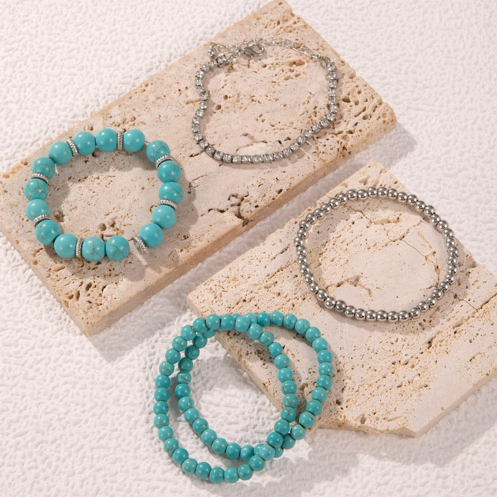 Großes Türkis-Perlenarmband 5er-Set