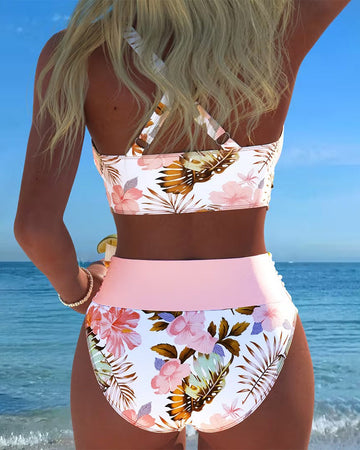 Bikini Kontrast Blumenmuster Geschnitten
