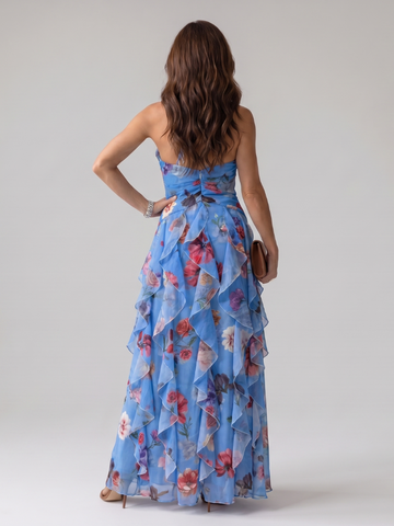 Nori | Halterneck Rüschentop Florales Maxi-Kleid