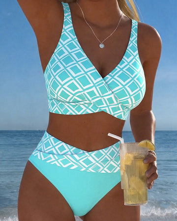 Zweiteiliger Bikini Mit BH-Schnitt Und Diamantmuster