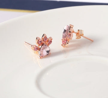 Roségold Pfoten Schmuckset – 4-teilig mit Zirkonia-Herz (Ring, Kette, Ohrringe, Armband)
