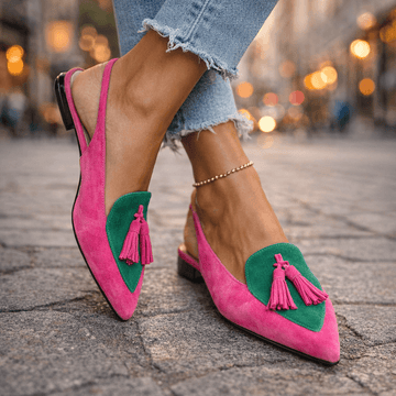 Nexoria - Elegante Bicolor-Damenmules mit trendigen Bommeln