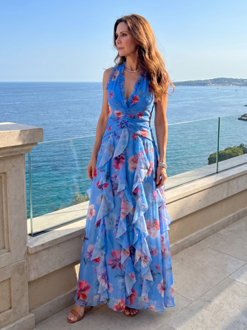 Nori | Halterneck Rüschentop Florales Maxi-Kleid