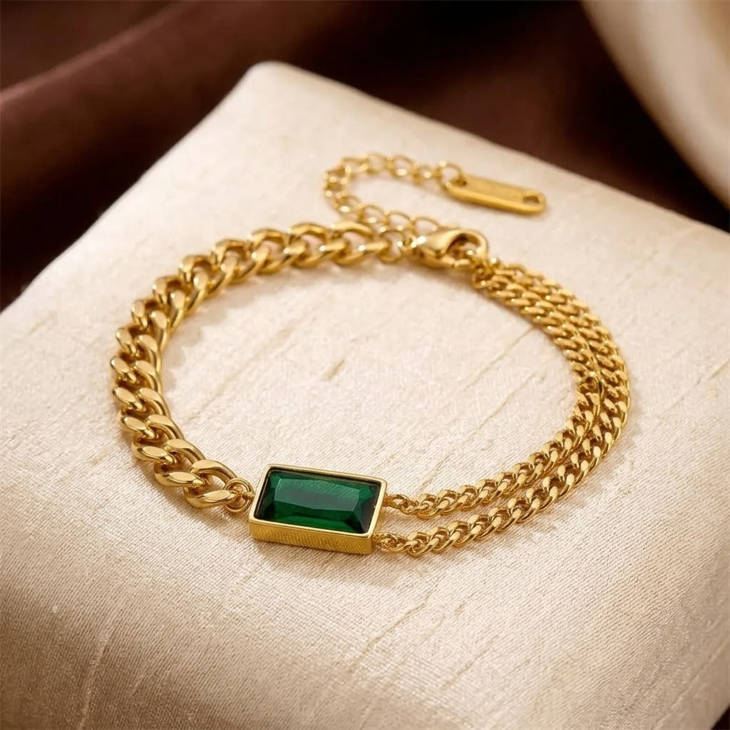 Goldenes Smaragd-Stabketten-Armband