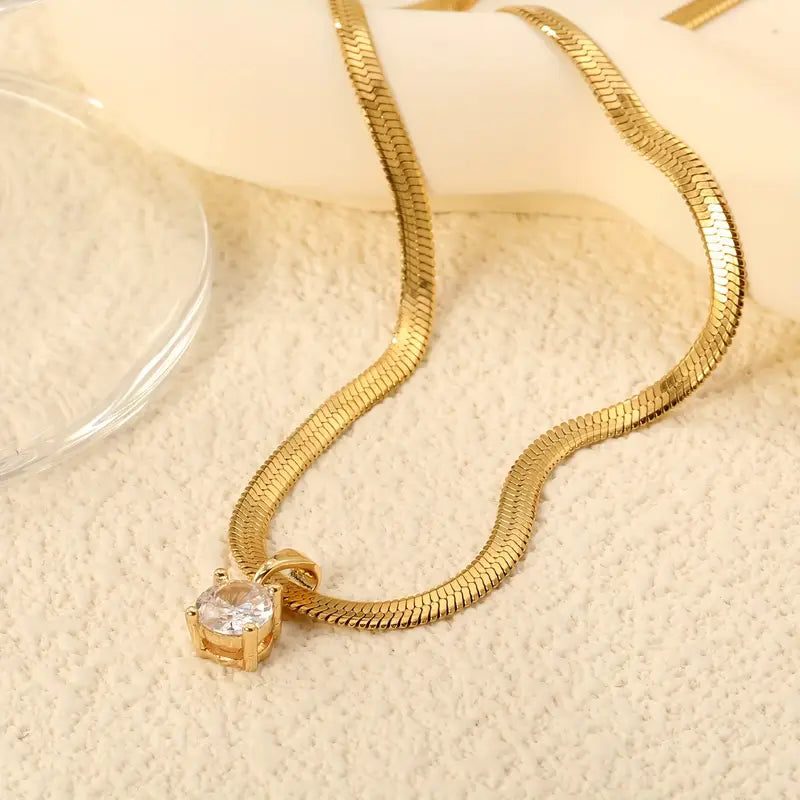 Elegante Strass-Anhänger-Halskette | Gold