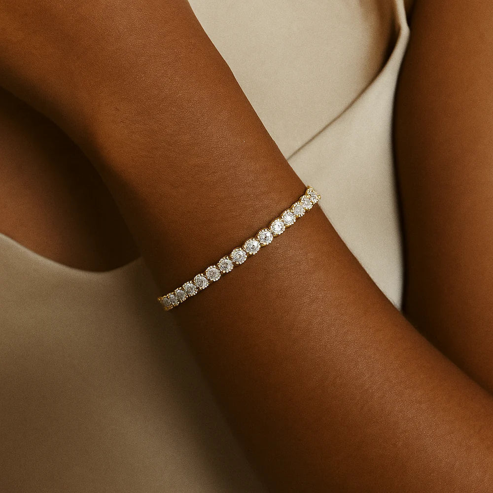 Vergoldetes Tennis-Armband mit Moissanit