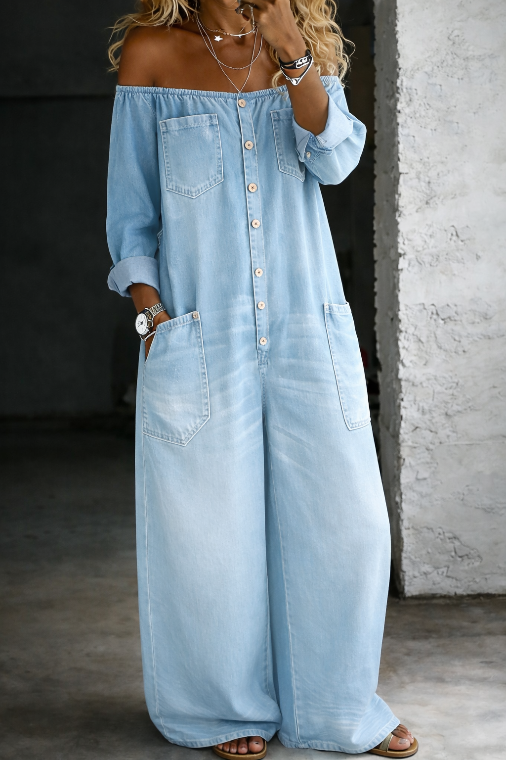 Elena | Off-Shoulder Jumpsuit mit langen Ärmeln