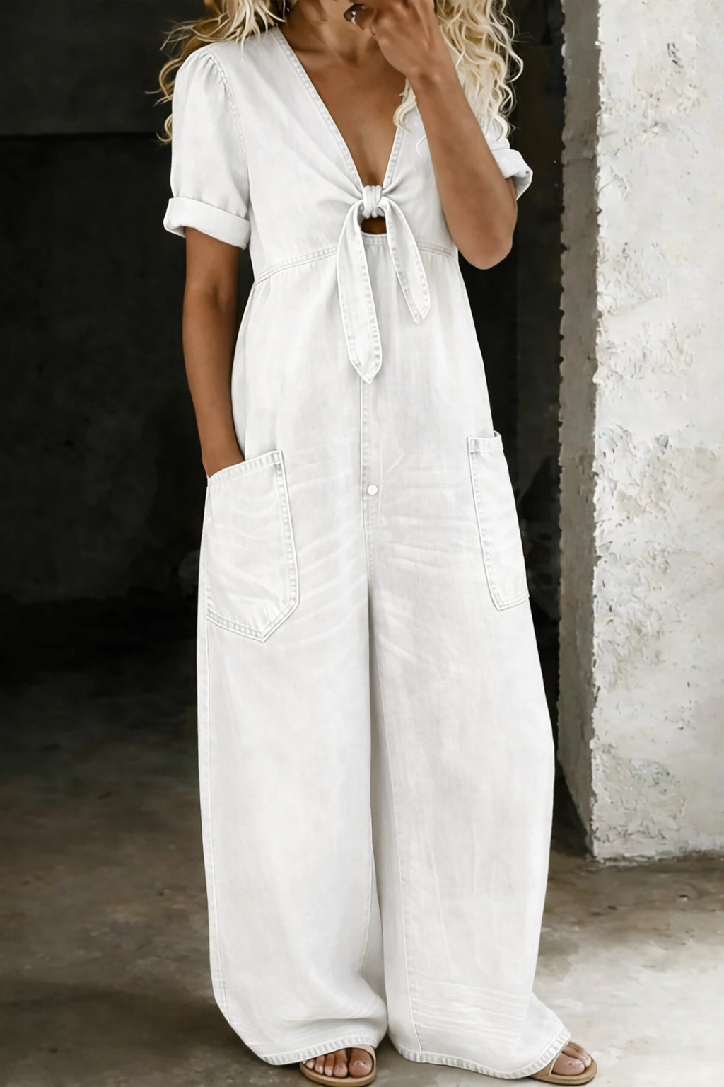 Maya | Jumpsuit mit V-Ausschnitt und kurzen Ärmeln