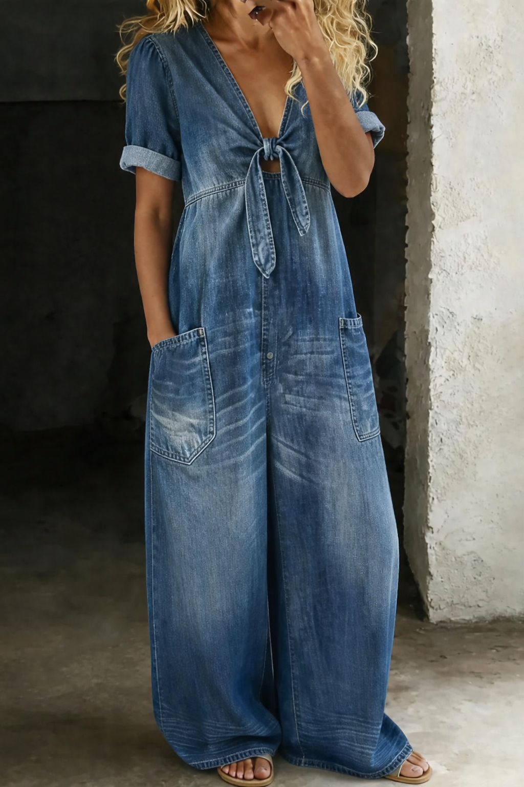 Maya | Jumpsuit mit V-Ausschnitt und kurzen Ärmeln