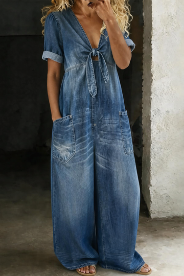 Maya | Jumpsuit mit V-Ausschnitt und kurzen Ärmeln