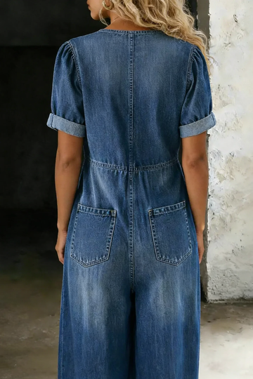 Maya | Jumpsuit mit V-Ausschnitt und kurzen Ärmeln