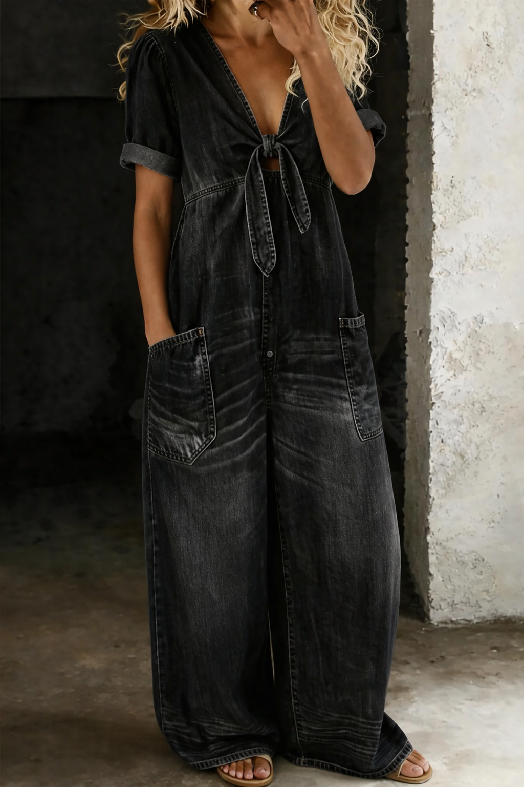 Maya | Jumpsuit mit V-Ausschnitt und kurzen Ärmeln