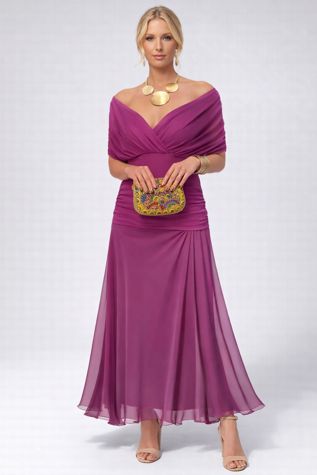 Adelheid | Rosa Leinen Maxi Kleid V-Hals
