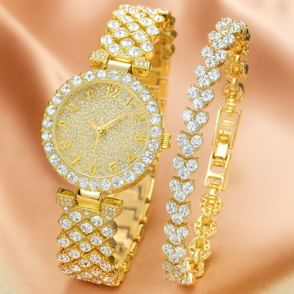 Luxuriöses Gold Uhr & Armband-Set | Gold