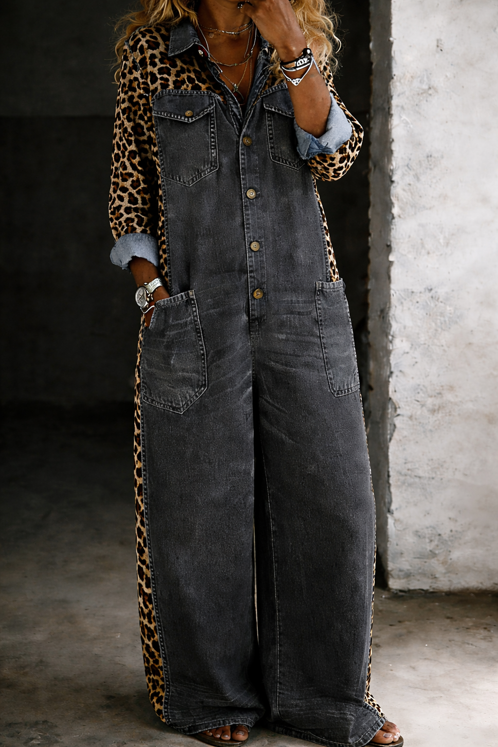Amanda | Denim-Jumpsuit mit langen Ärmeln