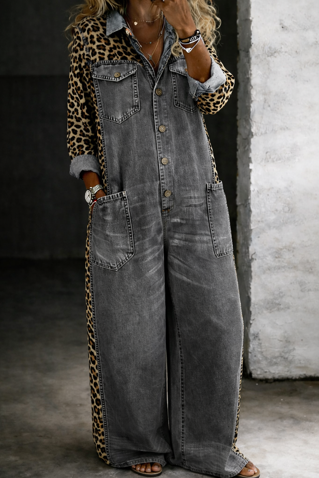 Amanda | Denim-Jumpsuit mit langen Ärmeln