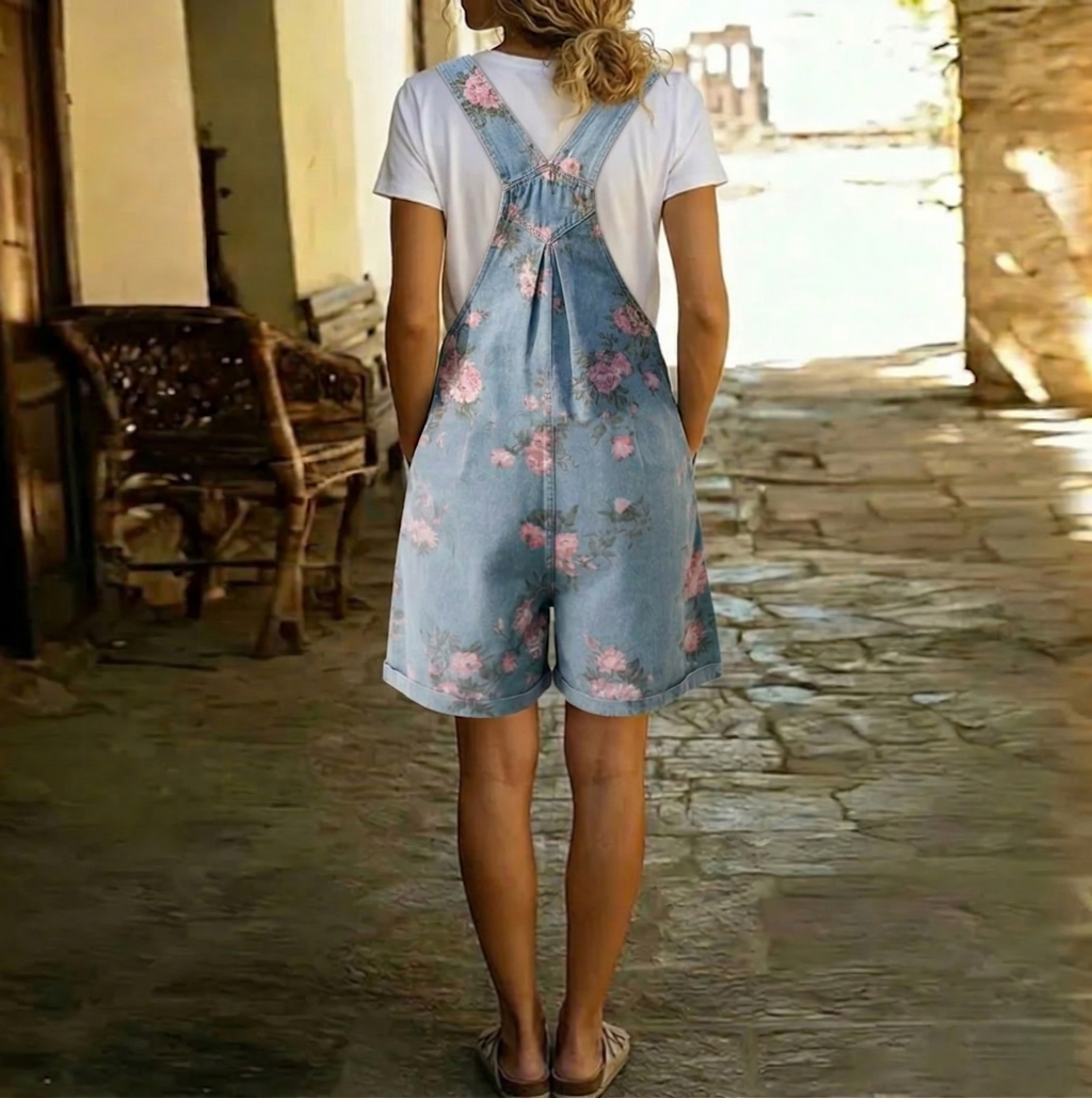 Adriana – Denim-Jumpsuit mit Blumenprint und Vintage-Waschung