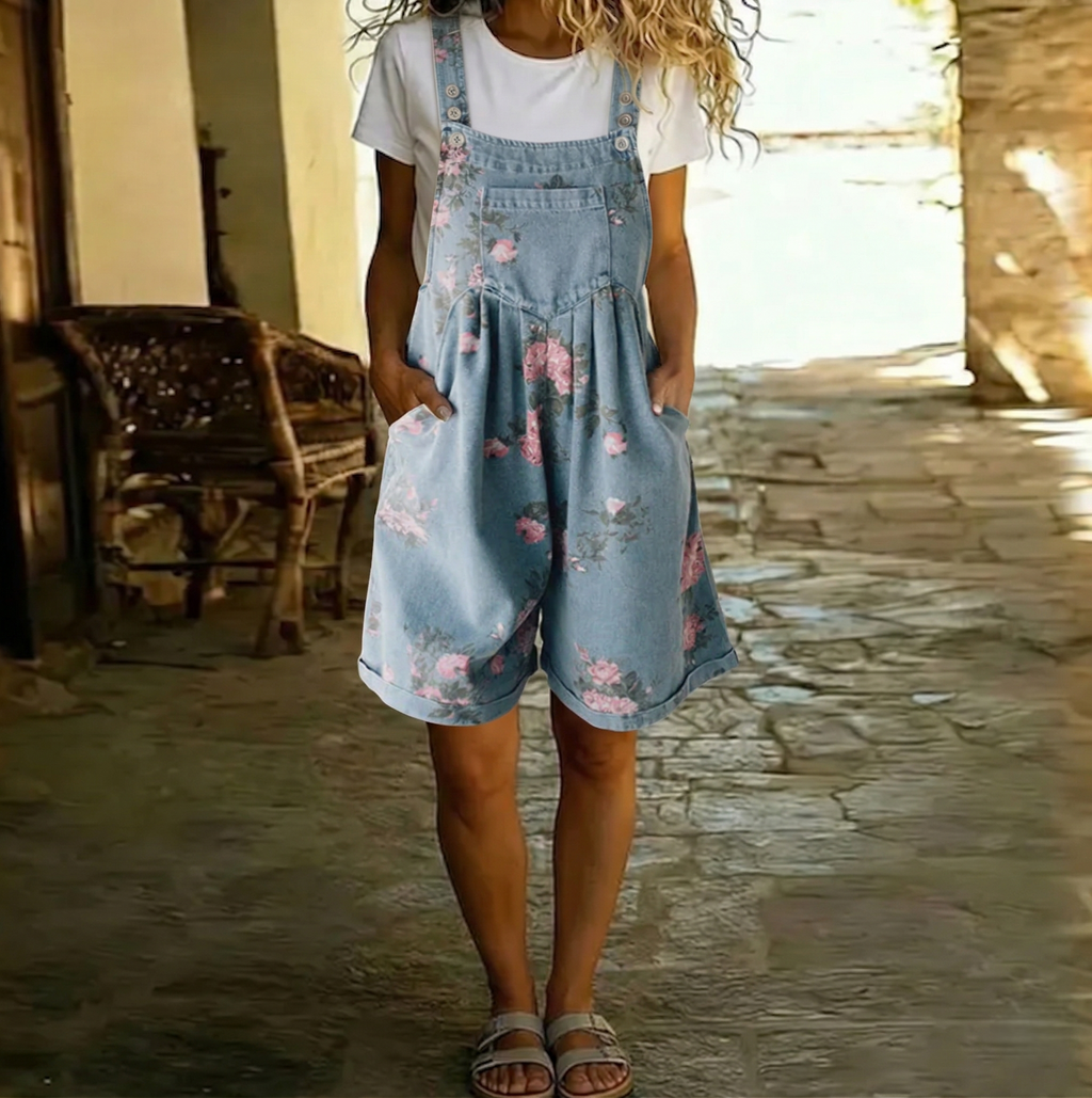 Adriana – Denim-Jumpsuit mit Blumenprint und Vintage-Waschung