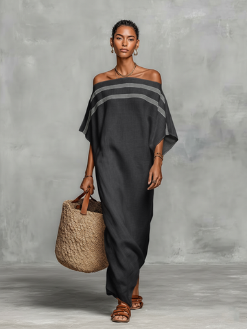 Minimalistisch Leinen Maxi Kleid