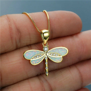 Goldene Libellen-Halskette mit Opal