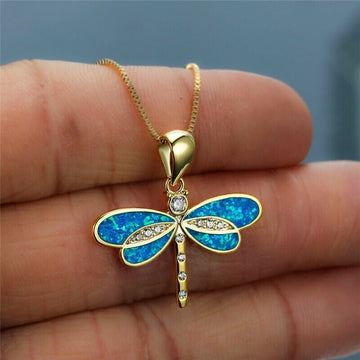 Goldene Libellen-Halskette mit Opal