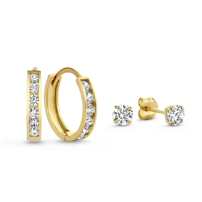 Dara Brillane Stein-Ohrringe-Set | Gold