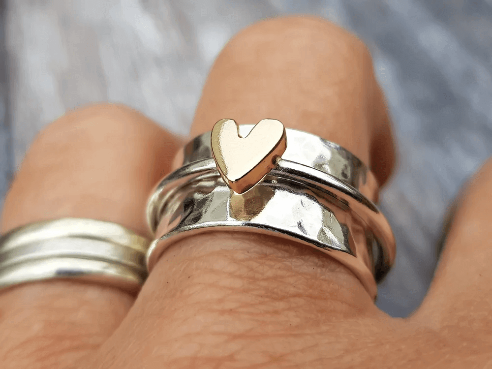Silberring mit Goldherz
