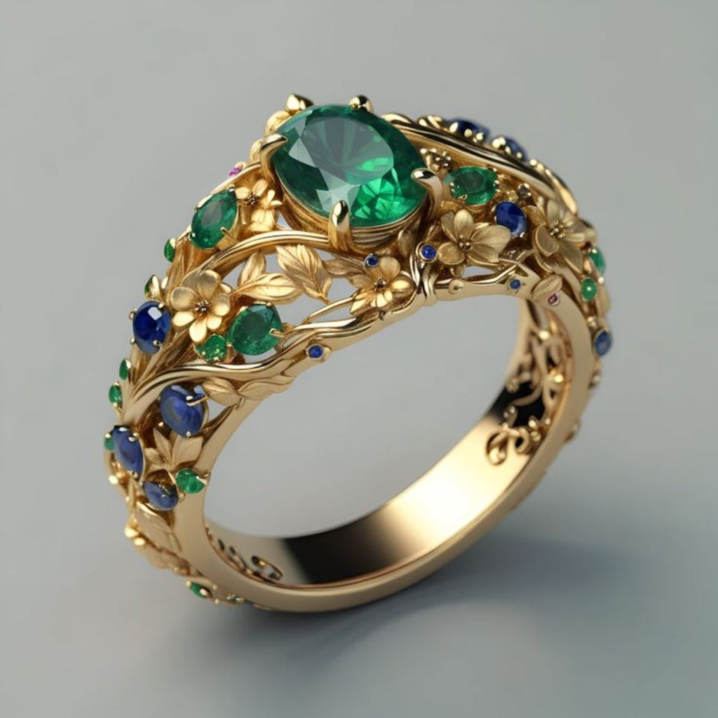 Luxus-Ring mit Smaragd und Saphir