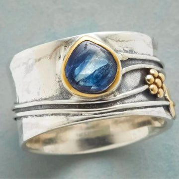 Vintage Blauer Saphir Ring Vergoldetes Silber
