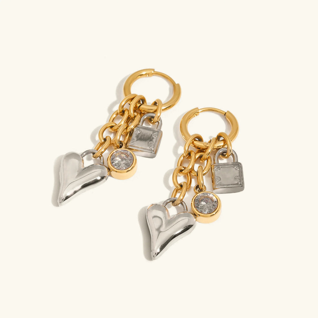Sarah Herz & Schloss Gold Ohrringe