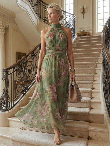 Mirelle | Gerafftes Halter-Midi-Kleid