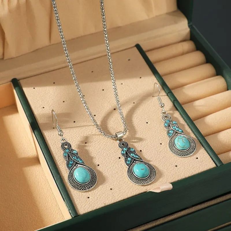 Elegantes Türkis Halsketten- und Ohrringe-Set