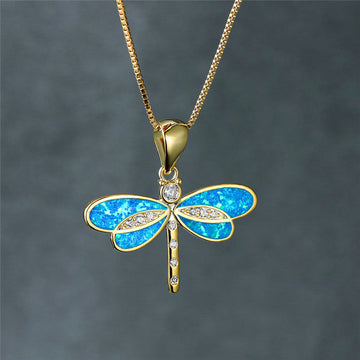 Goldene Libellen-Halskette mit Opal