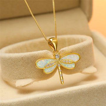 Goldene Libellen-Halskette mit Opal