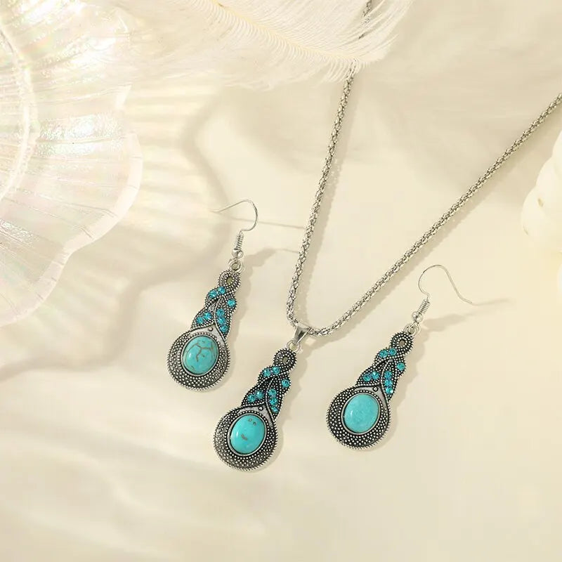 Elegantes Türkis Halsketten- und Ohrringe-Set