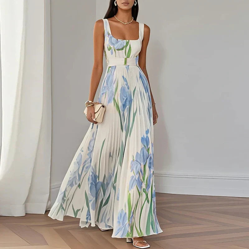 LYRA | Elegantes Blumenkleid Maxi mit schmeichelhaftem Falten-Silhouette