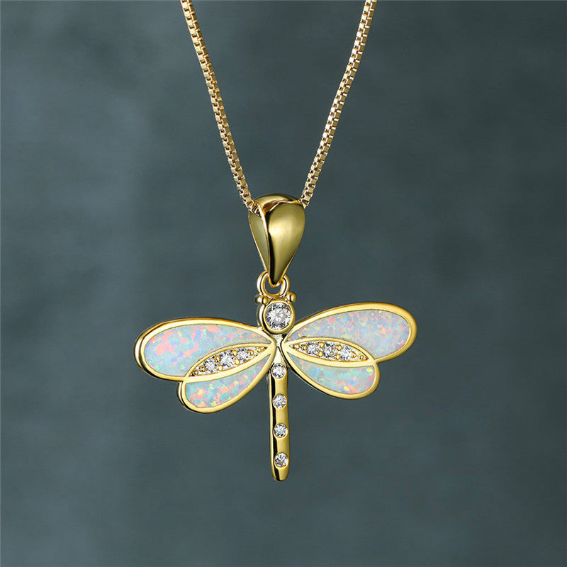 Goldene Libellen-Halskette mit Opal