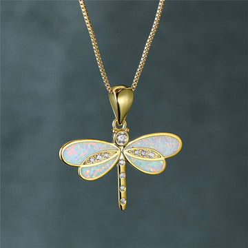 Goldene Libellen-Halskette mit Opal