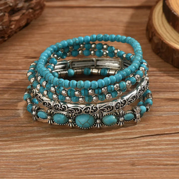 Boho-Armband-Set mit Türkisblauen Perlen